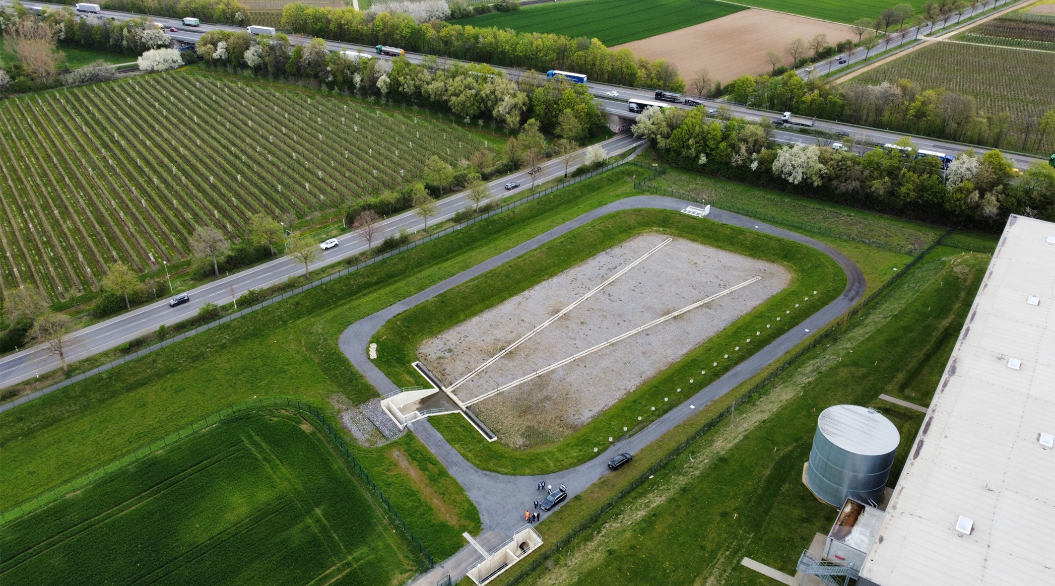 Drohnenaufnahme Retentionsbodenfilter Wolbersacker