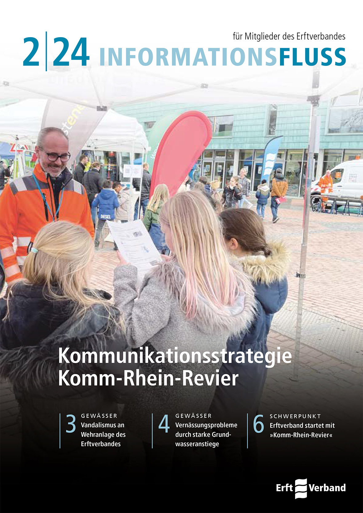 Mitgliederzeitschrift Informationsfluss 2/24 mit dem Schwerpunktthema Kommunikationsstrategie Komm-Rhein-Revier