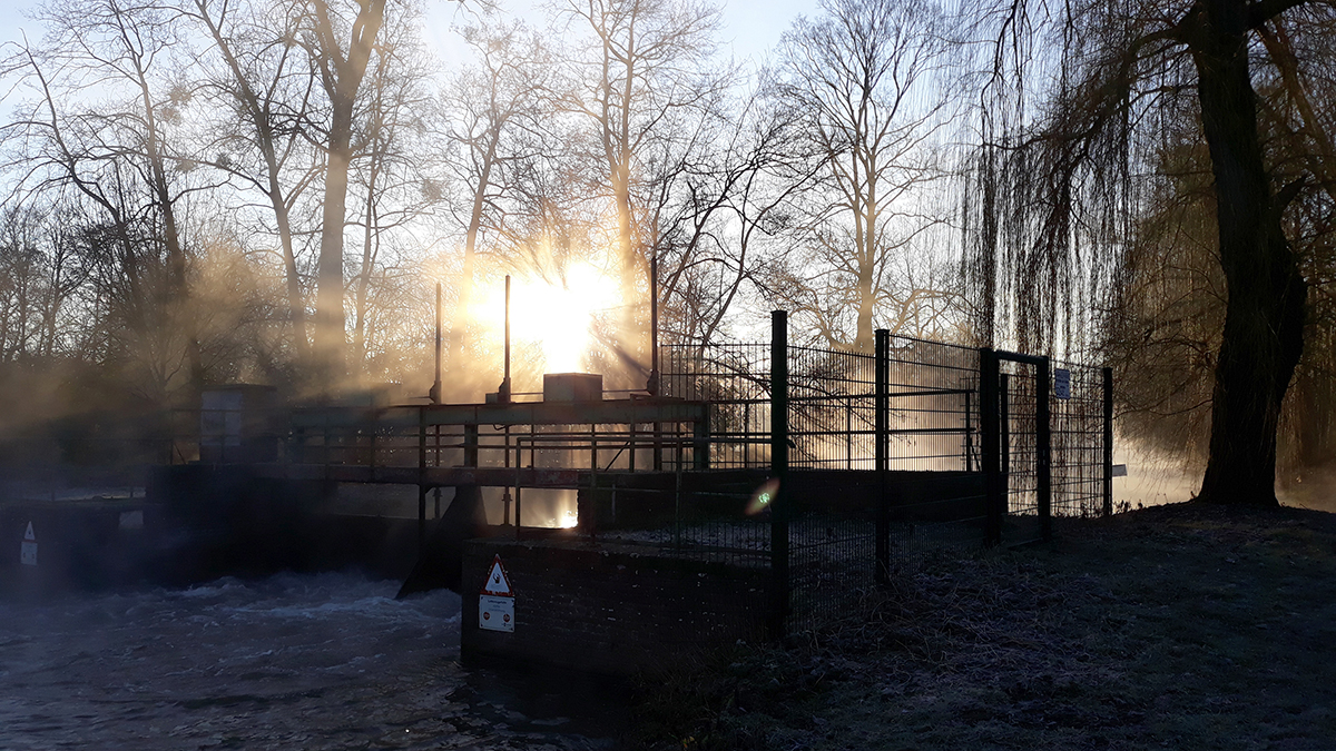 Wehr in Bergheim Zieverich bei Sonnenaufgang