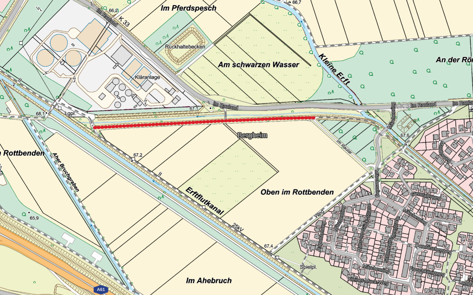 Karte mit Sperrung des Geh- und Radwegs entlang der Flutmulde Römerstraße