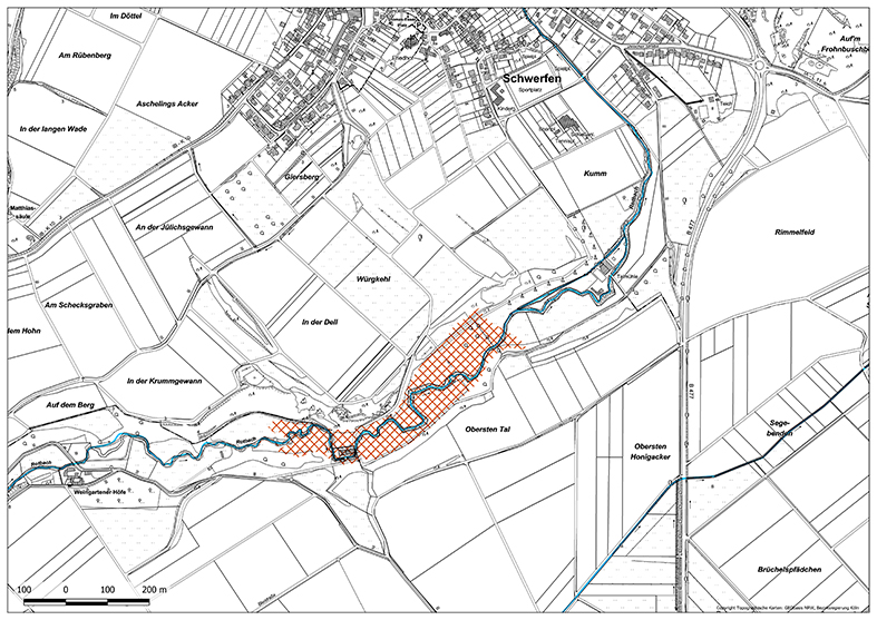 Hochwasserrückhaltebecken Schwerfen, Zeichnung Lageplan